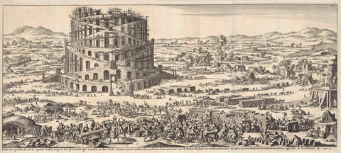 Bouw van de toren van Babel, Jan Luyken, 1690 Canvas Print