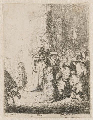 Presentation in the temple with the angel: small plate, Rembrandt van Rijn, 1630 Canvas Print