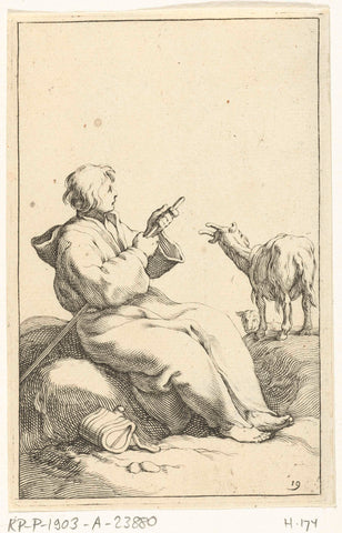 Seated goat herder, Frederick Bloemaert, after 1635 - 1669 Canvas Print