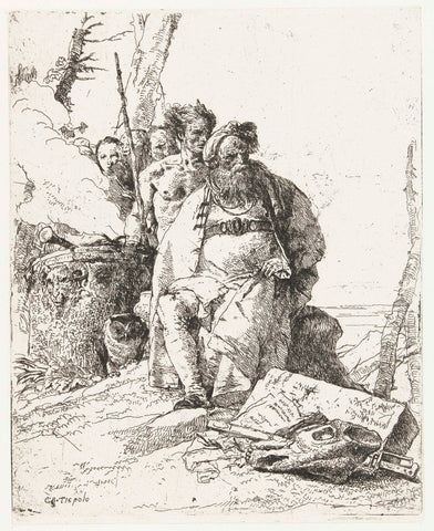 Wizard and four men at smoking altar, Giovanni Battista Tiepolo, in or before c. 1750 Canvas Print