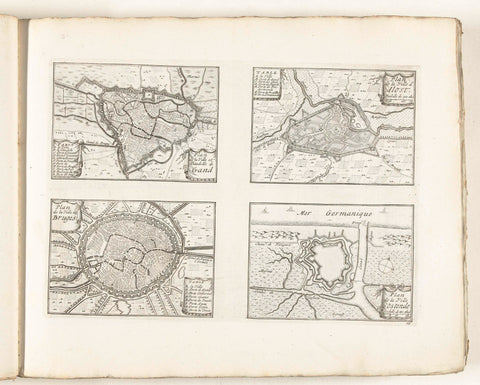 Maps of Ghent, Aalst, Bruges and Ostend, c. 1702, anonymous, 1702 - 1703 Canvas Print