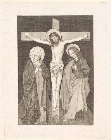 Christ on the cross, on both sides Mary and John, anonymous, c. 1700 - c. 1799 Canvas Print