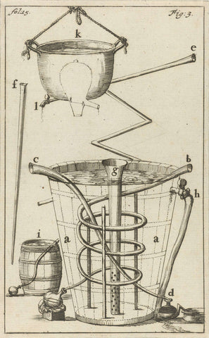 Distiller with indications A-K, Jan Luyken, 1689 Canvas Print