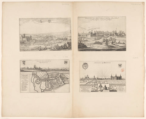 Views of Gavere, Herdersem and Ronse and a map of Ninove with cityscape, anonymous, 1652 Canvas Print