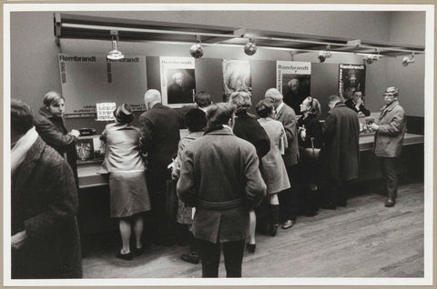 Audience at the bar with reproductions, c. 1969 Canvas Print