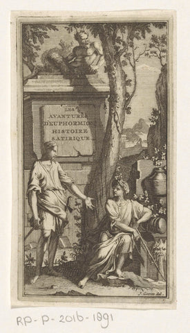 Young man in conversation with old woman, anonymous, 1711 Canvas Print