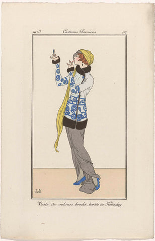 Journal des Dames et des Modes, Costumes Parisiens, 1913, No. 117 : Veste de velours (...), Jan van Brock, 1913 Canvas Print