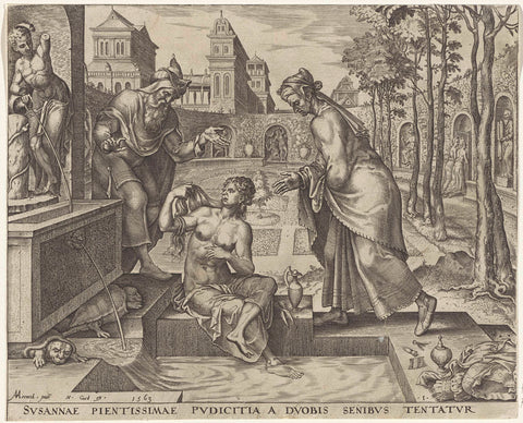 Elders Try to Seduce Susanna, Philips Galle, 1563 Canvas Print