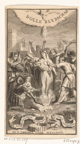 Engraved title page for: J. Oudaen, Haagsche broeder-moord, or Dolle blydschap: lamentation, ca. 1672-1676, anonymous, 1672 - 1676 Canvas Print