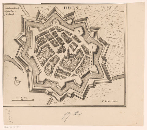 Map of Hulst, anonymous, c. 1700 - c. 1710 Canvas Print