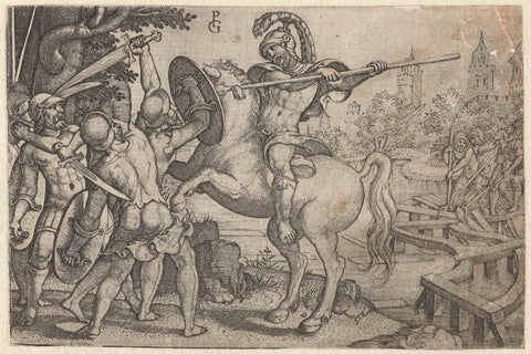 Horace Cocles defends the bridge over the Tiber, Georg Pencz, 1546 - 1547 Canvas Print