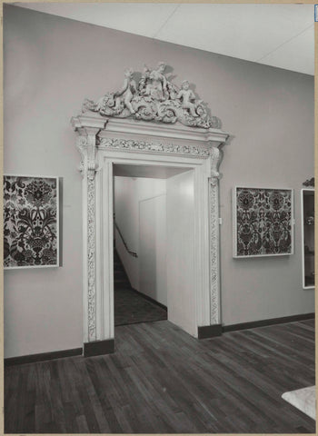 With putti decorated portal leading to a staircase with tile tableaus on both sides, 1957 Canvas Print