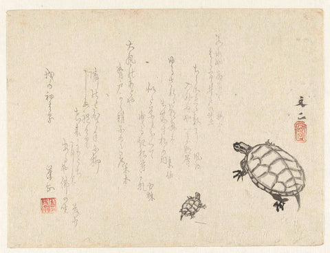 Two turtles, Tani Bunji, 1815 - 1839 Canvas Print