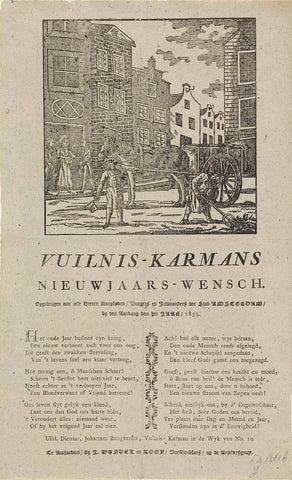 New Year's wish of the garbage men of Amsterdam for the year 1833, anonymous, 1832 - 1833 Canvas Print