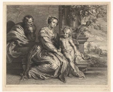 Holy family with parrot, Schelte Adamsz. Bolswert, 1596 - 1659 Canvas Print