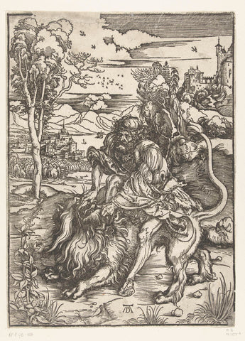 Samson fights with the lion, Albrecht Dürer, 1494 - 1498 Canvas Print