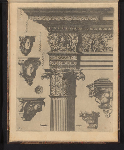 Corinthian main frame with rosette and five consoles, Johannes or Lucas van Doetechum, 1565 Canvas Print