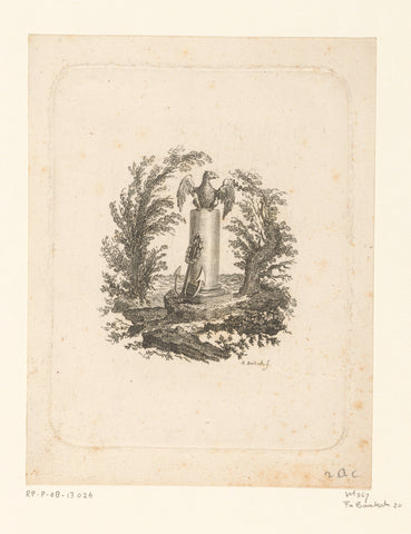 Vignette with an anchor leaning against a column with an eagle, Adam von Bartsch, 1785 Canvas Print