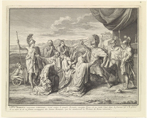 Coriolanus surrounded by pleading women, Bernard Picart (workshop or), 1720 Canvas Print