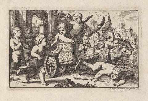 Putti in a goat wagon, Paul van Somer (II), 1670 - 1697 Canvas Print