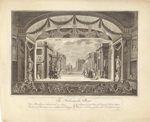 Theatre with stage set: De Italiaanseche Straat, Adolf van der Laan (attributed to), 1760 - 1765 Canvas Print