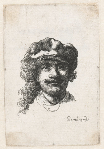 Self-portrait wearing a soft cap: full face, head only, anonymous, after 1634 Canvas Print