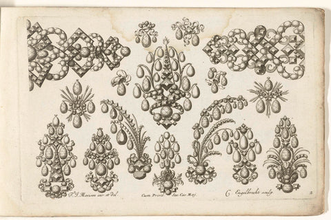 Sixteen designs for jewellery, Christian Engelbrecht, after 1699 - before 1724 Canvas Print