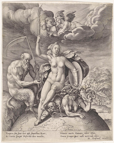 Patience triumphs over Time, Death and Envy, Hieronymus Wierix, 1563 - before 1573 Canvas Print