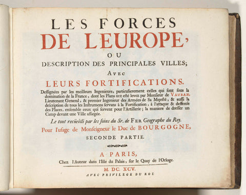 Title page for the second volume of the print: Nicolas de Fer, Les forces de l'Europe, 1696, Nicolas de Fer, 1695 Canvas Print