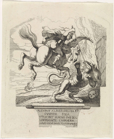 Bellerophon doodt de Chimaera, Theodoor van Thulden, 1642 - 1692 Canvas Print