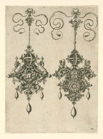 Two pendants with sundial, Hans Collaert (I), 1581 Canvas Print