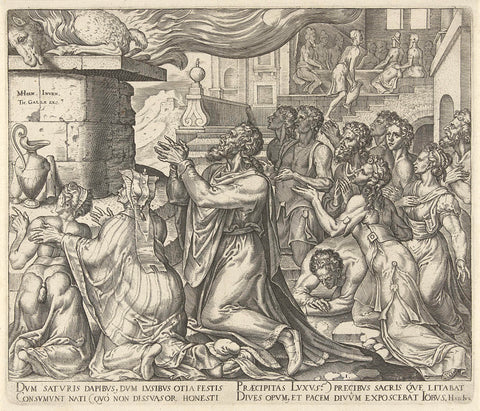 Job sacrifices a lamb for the sins of his children, Philips Galle, 1596 - 1633 Canvas Print