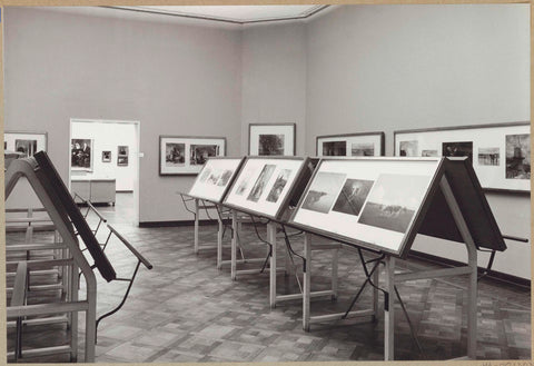 Room with objects in frames on the wall and in sloping display cases, left a passage, 1965 Canvas Print