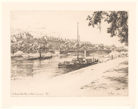 Port of Saints Peres and the Pont du Carrousel in Paris, Eugène Bejot, 1930 Canvas Print