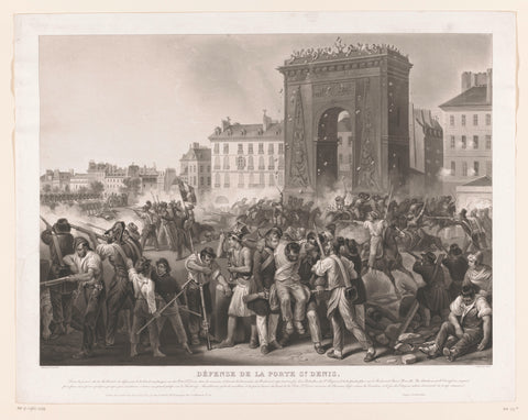 Battle during the July Revolution at the Porte Saint-Denis, Jean Pierre Marie Jazet, 1831 Canvas Print