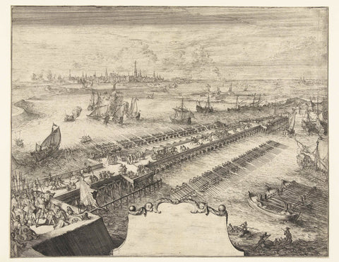 Ship bridge of Parma over the Scheldt, 1585, Romeyn de Hooghe, 1670 - 1699 Canvas Print