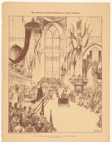 Inauguration of Wilhelmina, queen of the Netherlands, in the Nieuwe Kerk in Amsterdam on 6 September 1898, Petrus van Geldorp, 1898 Canvas Print