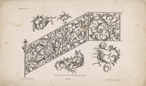 Five detailed designs for an ornamental fence with floral motifs, anonymous, c. 1750 Canvas Print