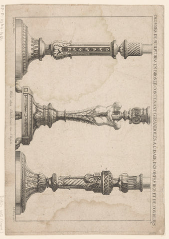 Three candlesticks, Johann Thomas Hauer, 1775 - 1820 Canvas Print