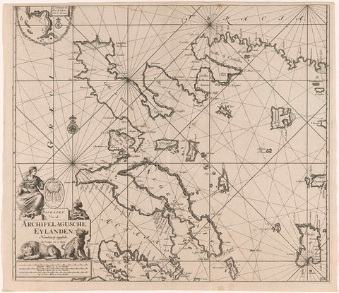 Pass map of the western part of the Aegean Sea with part of the coast of Greece, Jan Luyken, 1682 - 1803 Canvas Print