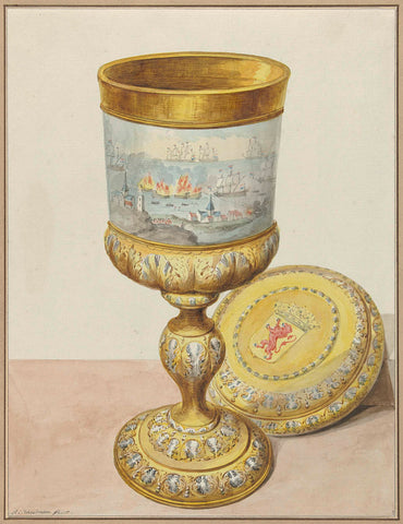 Golden cup with lid, donated to Cornelis de Witt on the occasion of the Journey to Chatham, 1667, Aert Schouman, 1748 Canvas Print