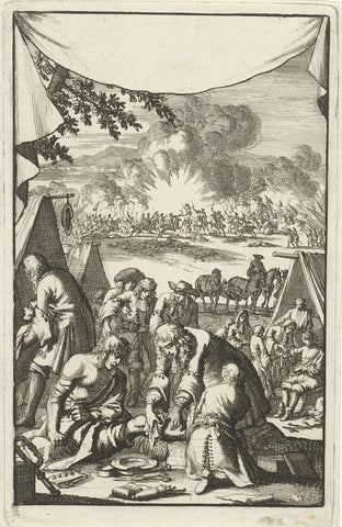 Wounded near a battle in a tent camp cared for, Jan Luyken, 1693 Canvas Print