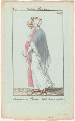 Journal des Dames et des Modes, Costume Parisien, 24 April 1799, Year 7, (103.( bis)) : Cornettes à la Paysan (...), anonymous, 1799 Canvas Print