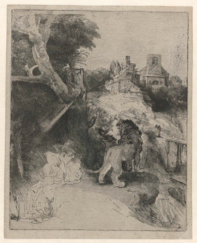 St Jerome Reading in an Italian Landscape, Rembrandt van Rijn, c. 1653 Canvas Print