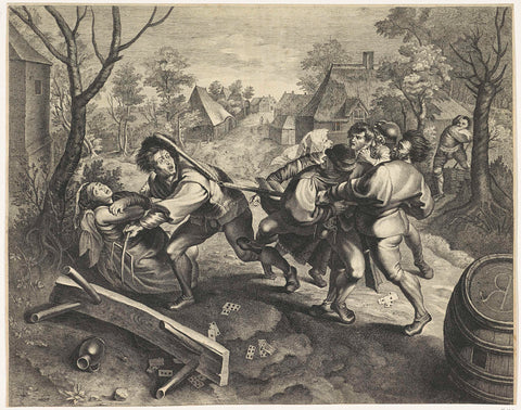 Fighting peasants after a card game, Lucas Vorsterman (I), 1619 - 1675 Canvas Print