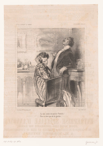 Two gentlemen in conversation with one another, Paul Gavarni, 1846 Canvas Print