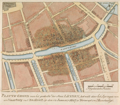 Map of the devastation caused by the gunpowder disaster, 1807, anonymous, 1807 Canvas Print