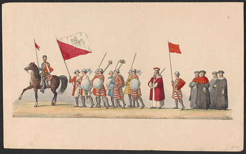 Costumed procession of 1841: rider and foot soldiers (sheet II), anonymous, 1841 Canvas Print