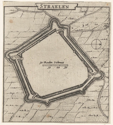 Map of Straelen, 1631-1632, anonymous, 1632 - 1649 Canvas Print