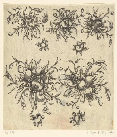 Leaf with five large and four small bunches of fruits, anonymous, c. 1500 - 1598 Canvas Print